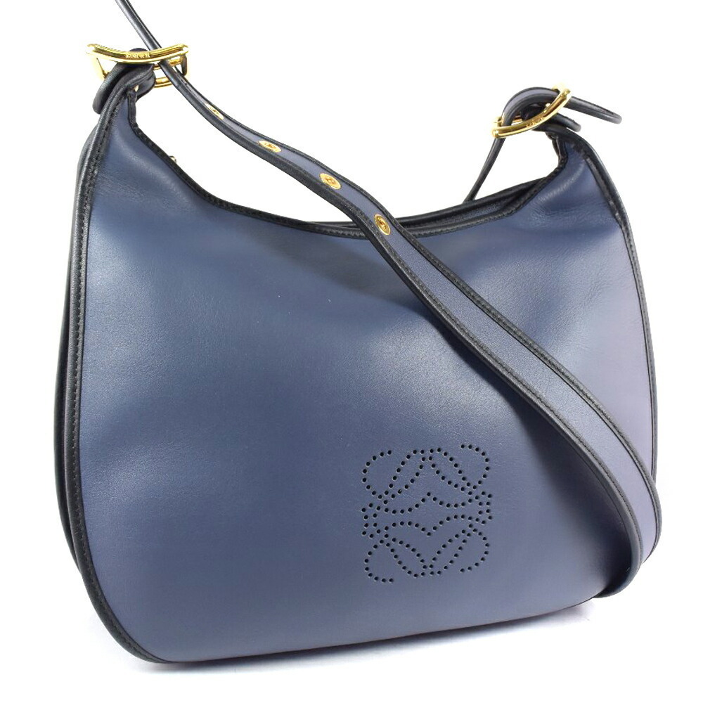 LOEWE Shoulder Bag Calfskin Blue Zipper